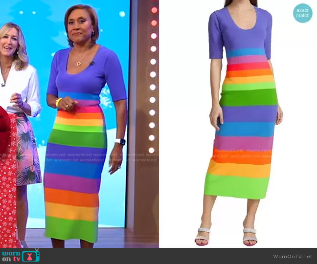 Christopher John Rogers Striped Colorblock Midi-Dress worn by Robin Roberts on Good Morning America