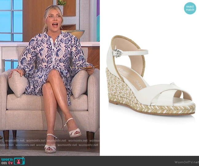 Stuart Weitzman Mirela Leather Espadrille Wedge Sandals worn by Amanda Kloots on The Talk