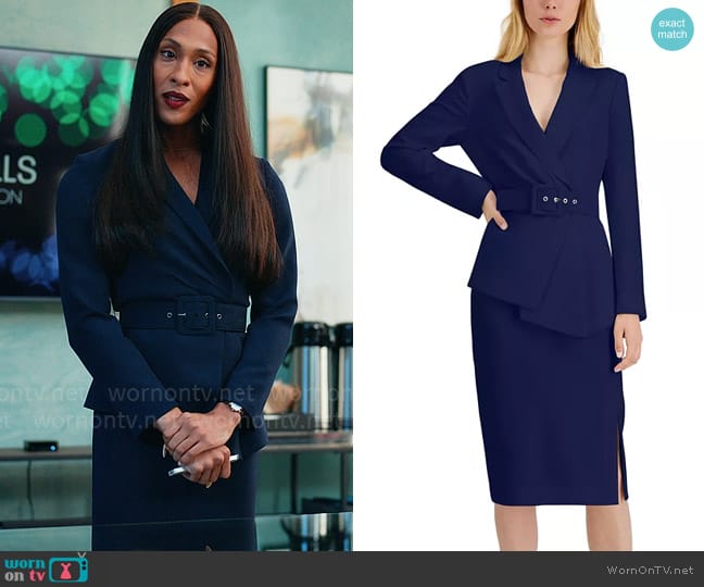Tahari ASL Belted Asymmetric Jacket Skirt Suit worn by Sofia Salinas (Michaela Jaé Rodriguez) on Loot