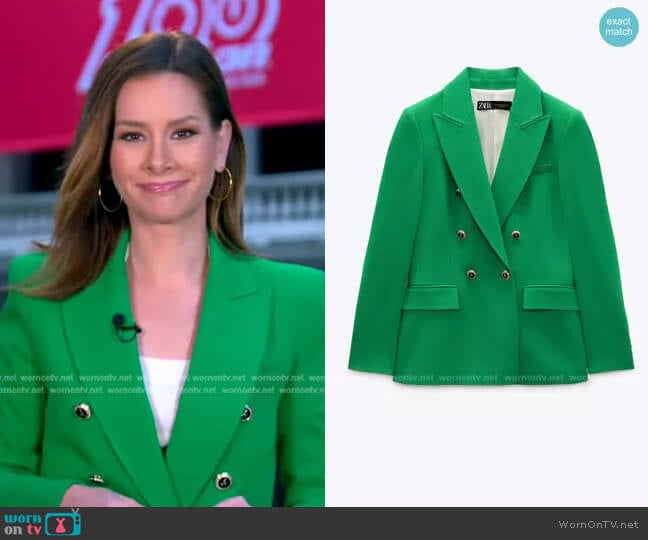 Zara Tailored Double Breasted Blazer worn by Rebecca Jarvis on Good Morning America