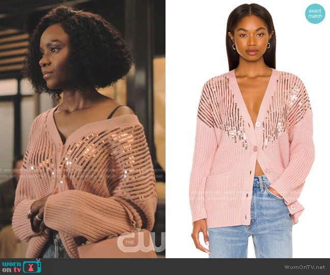 Tell Your Friends Amika Cardigan with Sequins worn by Zenzi Fullington (Ashleigh Murray) on Tom Swift