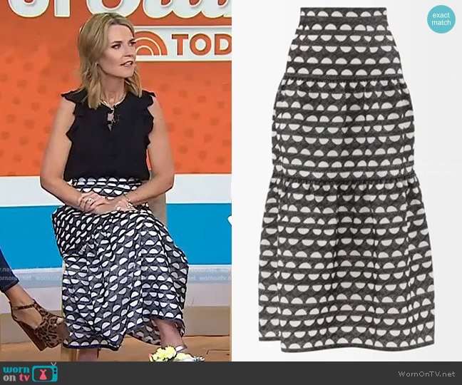 Three Graces Francesca High-Rise Embroidered Cotton Midi Skirt worn by Savannah Guthrie on Today