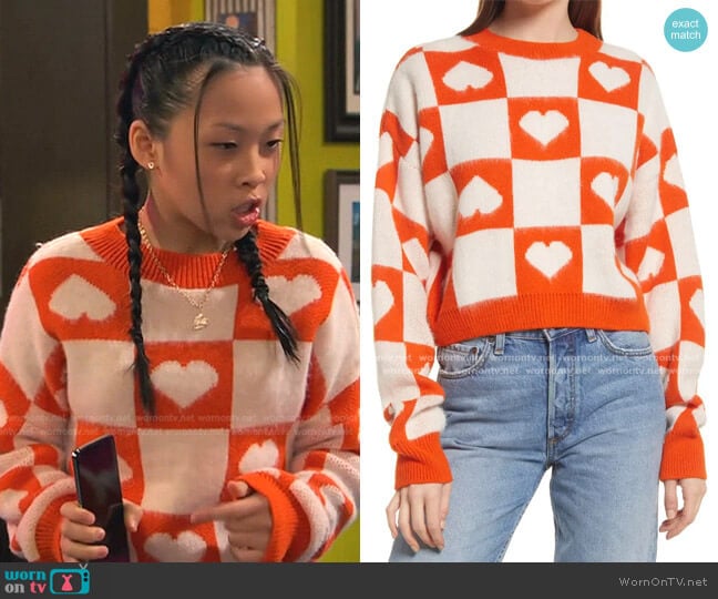 Topshop Heart Check Crop Sweater worn by Ivy (Emmy Liu-Wang) on Ravens Home