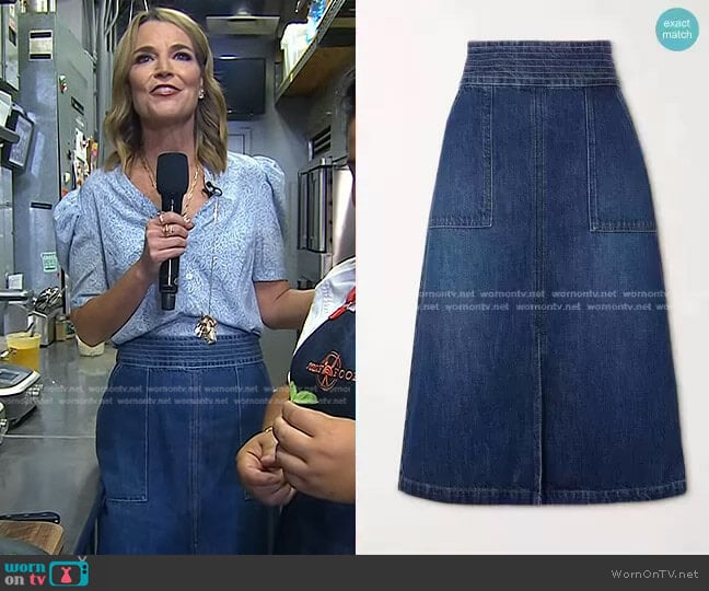 Frame Trapunto Denim Midi Skirt worn by Savannah Guthrie on Today