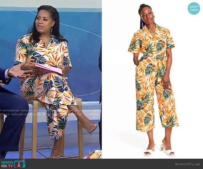 Tabitha Brown for Target Tropical Print Tie-Front Jumpsuit worn by Sheinelle Jones on Today