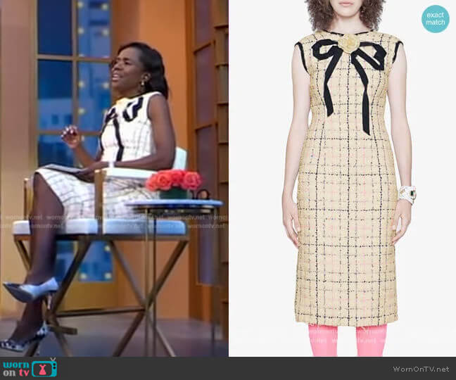 Gucci Tweed sheath dress with bow worn by Deborah Roberts on Good Morning America