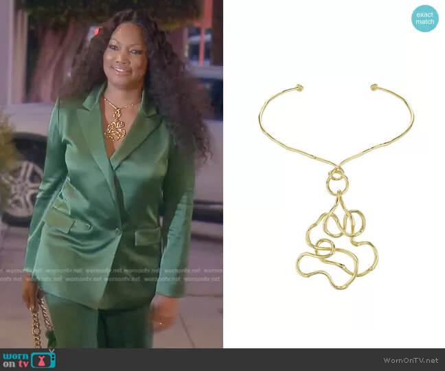 Alexis Bittar Twisted 14K Goldplated Statement Collar Necklace worn by Garcelle Beauvais on The Real Housewives of Beverly Hills