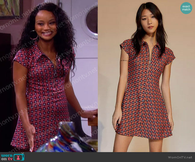 Urban Outfitters Arlo Zip Up Mini Dress worn by Chanel Dupree (Raven Bowens) on Days of our Lives