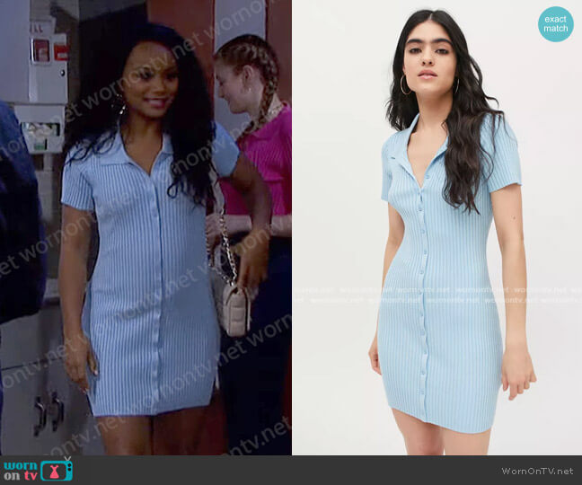 Urban Outfitters Dale Ribbed Bodycon Polo Dress worn by Chanel Dupree (Raven Bowens) on Days of our Lives