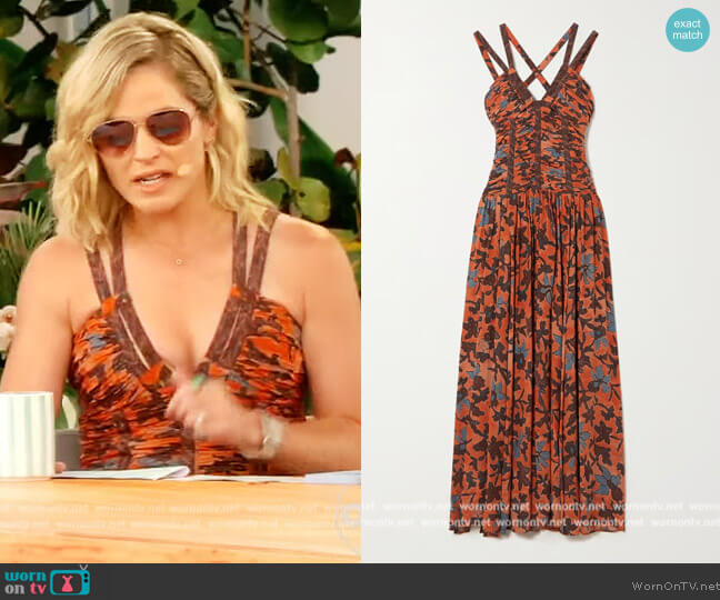 Ulla Johnson Anya open-back ruched floral-print silk-crepe maxi dress worn by Sara Haines on The View