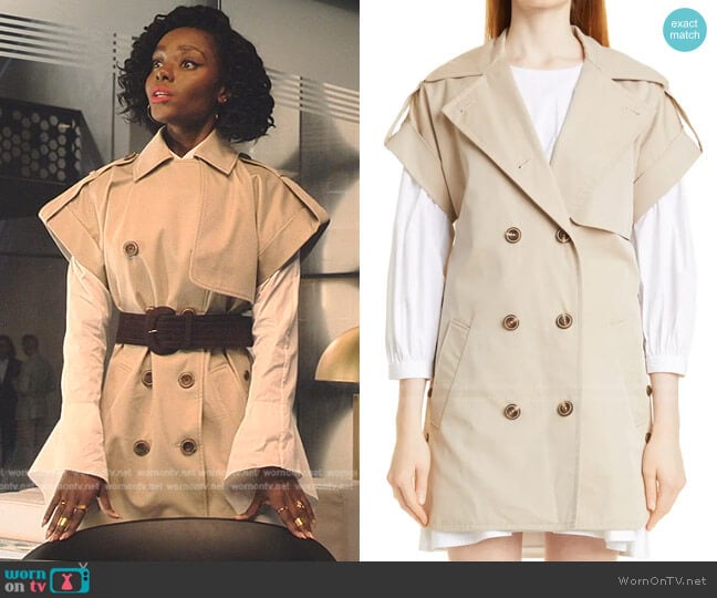 Veronica Beard Ensie Cotton Trench Vest worn by Zenzi Fullington (Ashleigh Murray) on Tom Swift