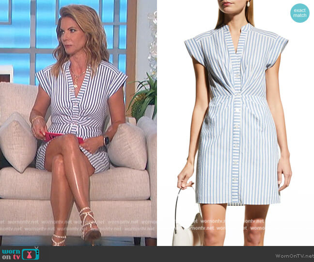 Veronica Beard Giuliana Nip-Waist Striped Shirtdress worn by Natalie Morales on The Talk