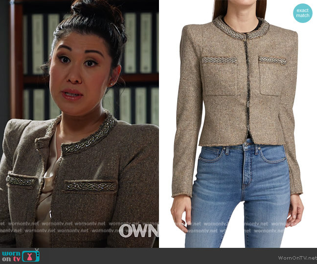 Veronica Beard Orris Crystal-Embellished Tweed Jacket worn by Sherri Kansky (Ruthie Ann Miles) on All Rise