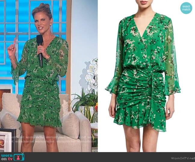 Veronica Beard Sean Floral-Print Ruched Flounce Dress worn by Natalie Morales on The Talk