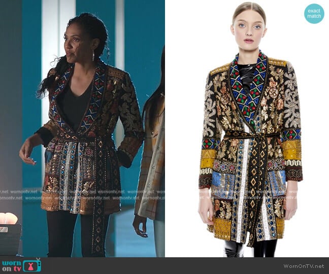 Alice + Olivia Wheaton Patchwork Jacket worn by Talia (Aubin Wise) on First Kill
