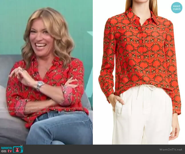 Alice + Olivia Willa Shirt in Bengal worn by Kit Hoover on Access Hollywood