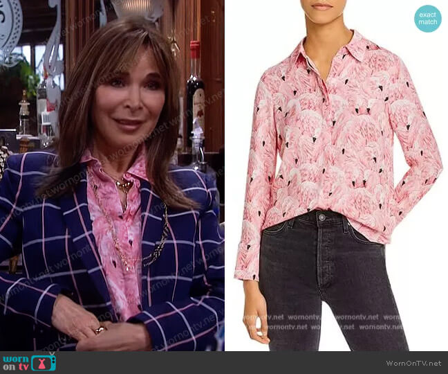 Alice + Olivia Willa Flamingo-Print Shirt worn by Kate Roberts (Lauren Koslow) on Days of our Lives