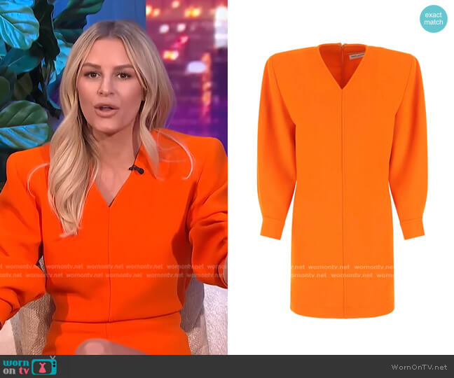 Saint Laurent Wool V-Neck Minidress worn by Morgan Stewart on E! News