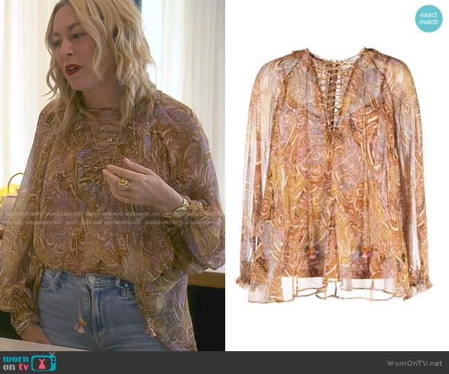 Zimmermann Concert Lace-Up Blouse worn by Sutton Stracke on The Real Housewives of Beverly Hills