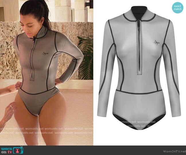 Abysse Lotte Silver Swimsuit worn by Kim Kardashian (Kim Kardashian) on The Kardashians