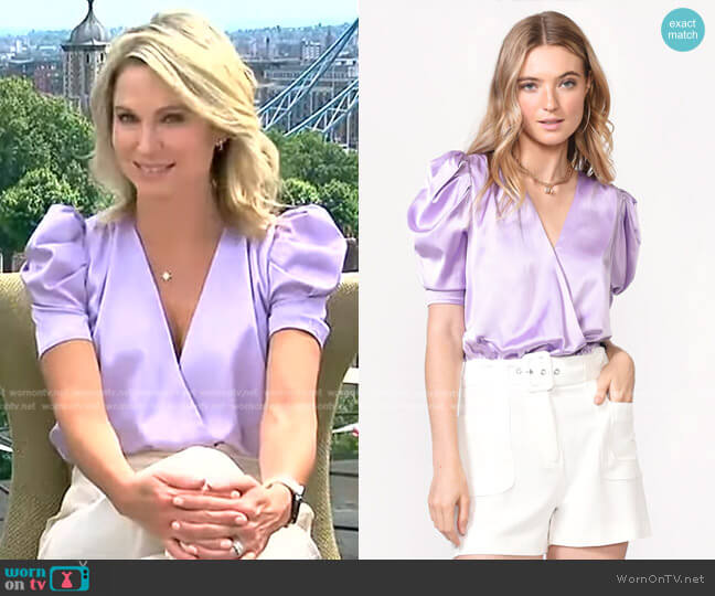 Adelyn Rae Lila Sateen Bodysuit worn by Amy Robach on Good Morning America