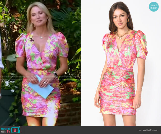Adelyn Rae Ruiza Printed Puff Sleeve Mini Dress worn by Amy Robach on Good Morning America