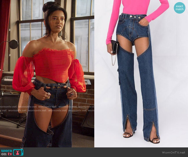 Adidas x Ivy Park Cutout Jeans worn by Wickie Roy (Renée Elise Goldsberry) on Girls5eva