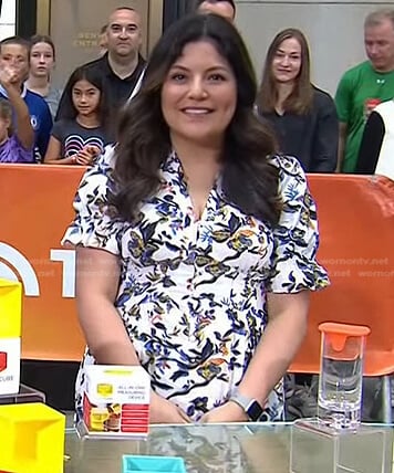 Adrianna’s white floral button front dress on Today