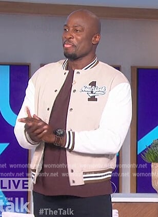 Akbar’s New York patch bomber jacket on The Talk