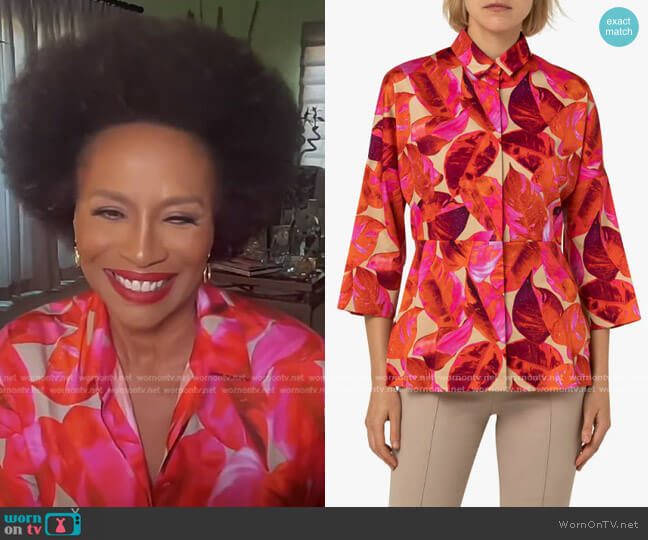 Akris Punto Leaf Print Cotton Peplum Button-Up Shirt