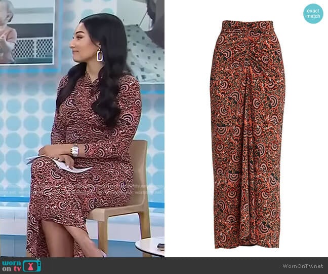 A.L.C. Aureta Ruched Maxi-Skirt worn by Morgan Radford on Today