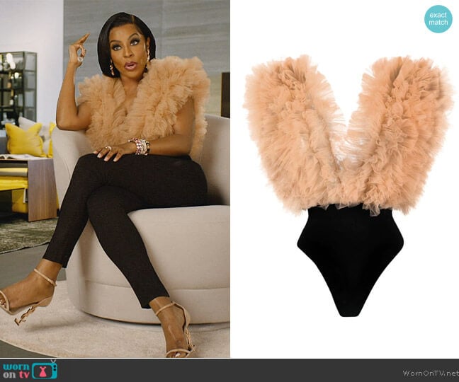Alchemy Organza ruffle cropped blouse worn by Caroline Brooks (Caroline Brooks) on The Real Housewives of Dubai