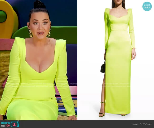 Alex Perry Bray Strong-Shoulder Thigh-Slit Gown