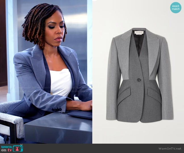 Alexander McQueen Paneled wool-flannel blazer worn by Andrea Barnes (Kj Smith) on Tyler Perrys Sistas