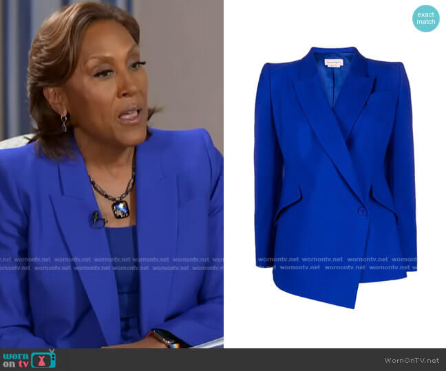 Alexander McQueen Asymmetric Fitted Wool Blazer worn by Robin Roberts on Good Morning America