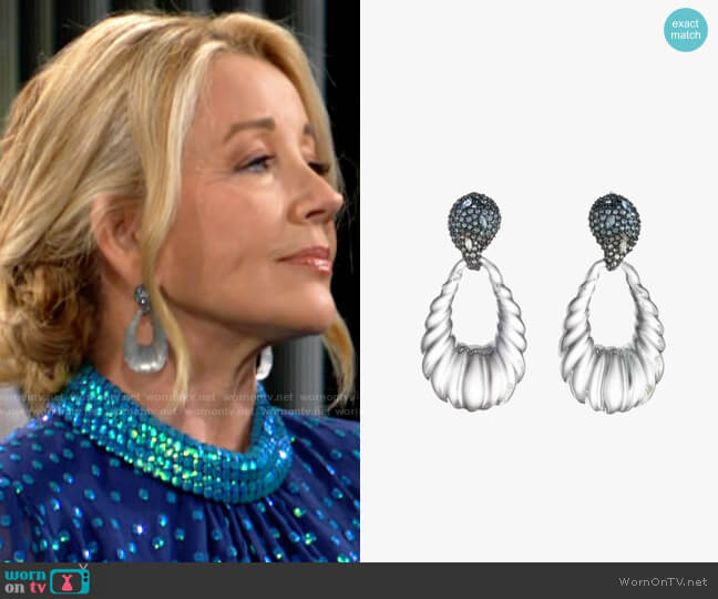 Alexis Bittar Crystal Paisley Teardrop Earrings worn by Nikki Reed Newman (Melody Thomas-Scott) on The Young and the Restless