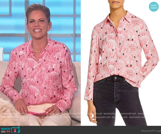 Alice + Olivia Willa flamingo-print shirt worn by Natalie Morales on The Talk