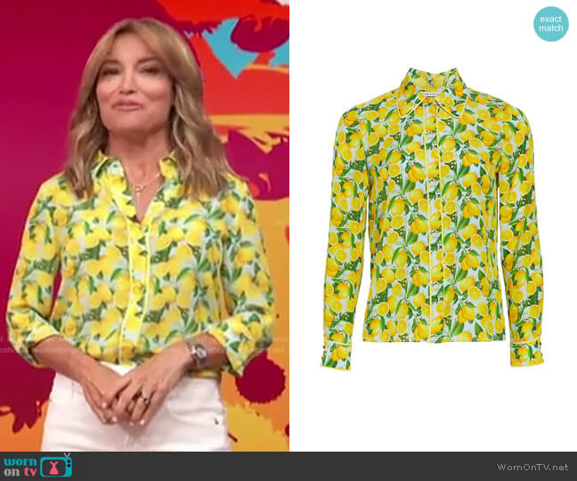 Alice + Olivia Willa Silk Button-Up Shirt worn by Kit Hoover on Access Hollywood