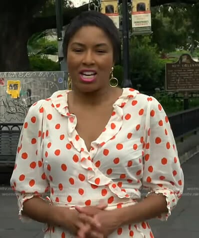 Alicia’s white polka dot wrap dress on Good Morning America