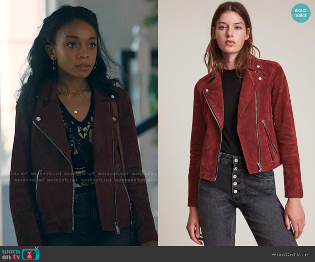 All Saints Dalby Suede Jacket worn by Mia Brooks (Rachel Hilson) on Love Victor