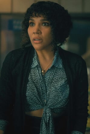 Allison’s blue animal print blouse on The Umbrella Academy