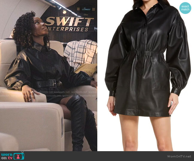 All Saints Rowan Long Sleeve Leather Shirtdress worn by Zenzi Fullington (Ashleigh Murray) on Tom Swift