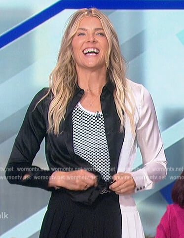 Amanda’s black colorblock blouse and skirt on The Talk