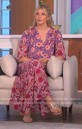 Amanda’s pink floral print blouse and skirt on The Talk