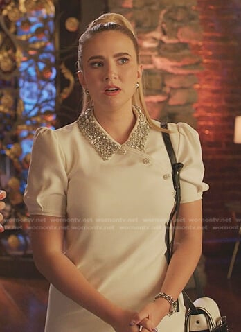 Amanda’s white embellished collar dress on Dynasty