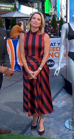 Amy’s navy and orange striped dress on Good Morning America