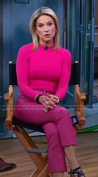 Amy’s pink sweater and leather pants on Good Morning America