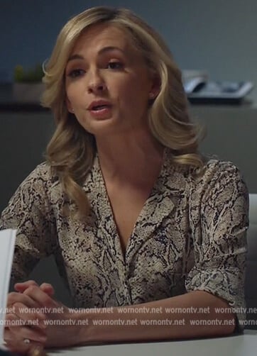 Amy’s snake print blouse on All Rise