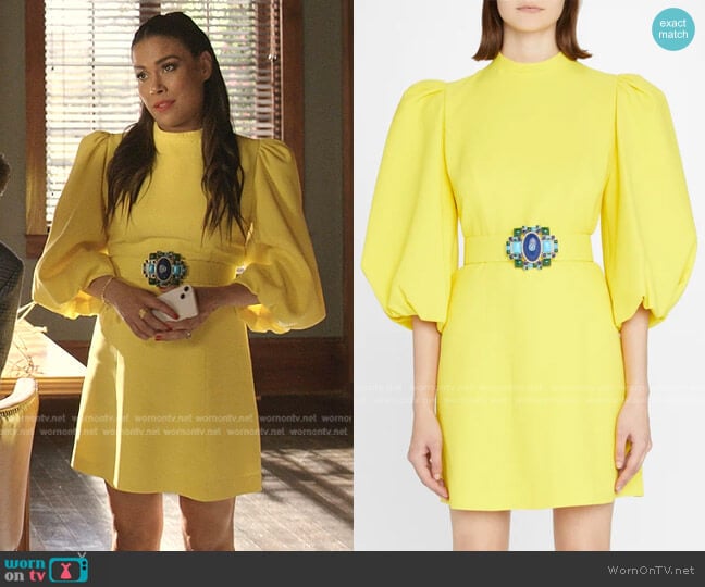 Andrew Gn Mock-Neck Puff-Sleeve Mini Dress worn by Cristal Jennings (Daniella Alonso) on Dynasty