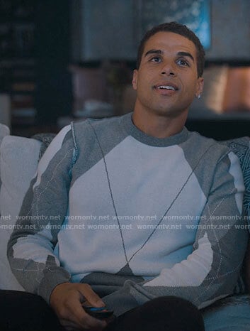 Andrew’s grey argyle sweater on Love Victor